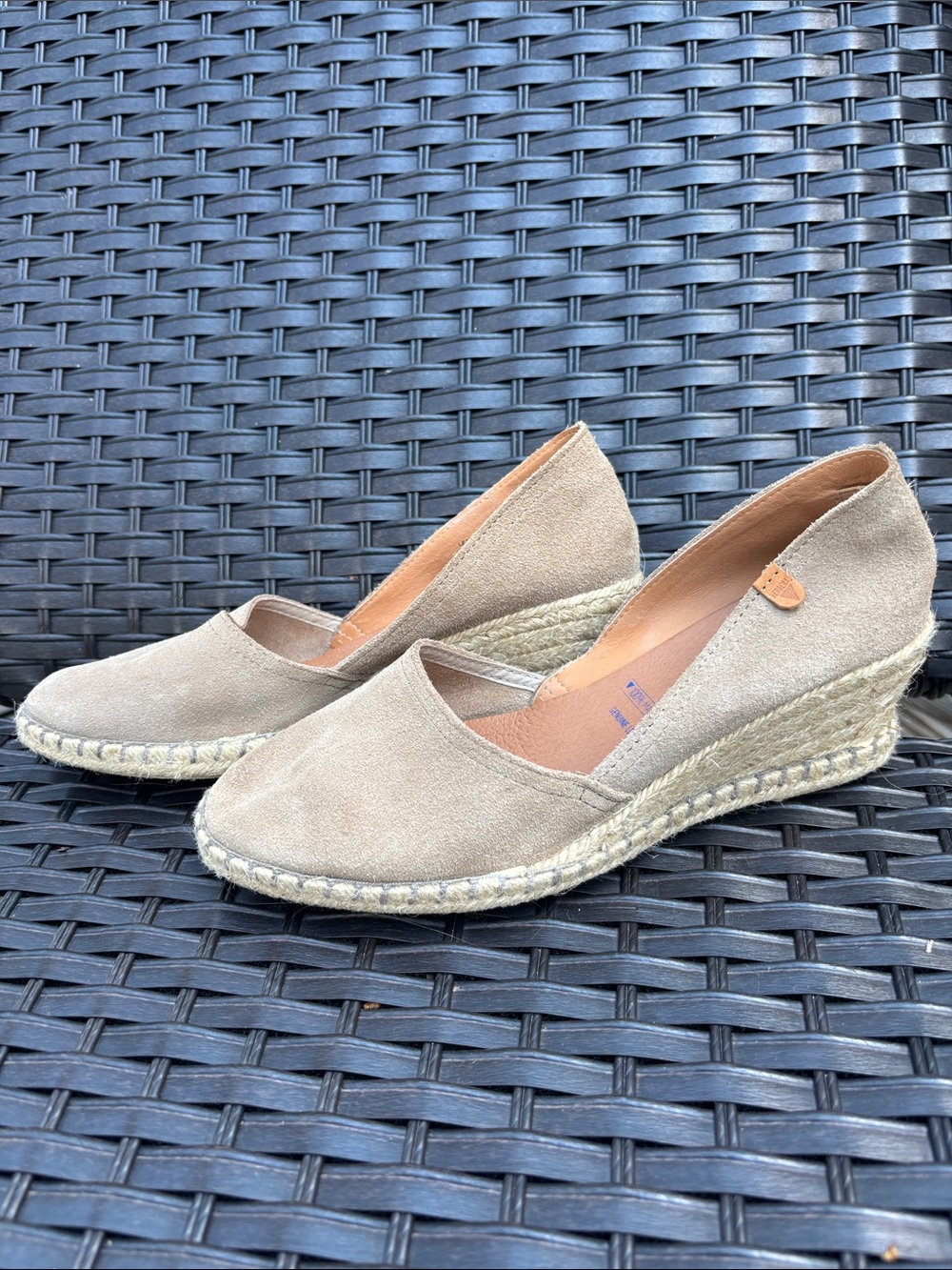 Beige Suede Espadrille Wedge Heels verbena genuine leather size 39